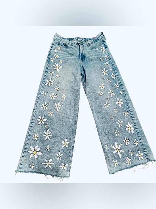 Old Navy Denim - Old Navy Extra High Rise Wide Leg DIY Painted Jeans Size 10